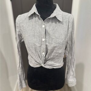Striped Gray Button-Up Women's Top